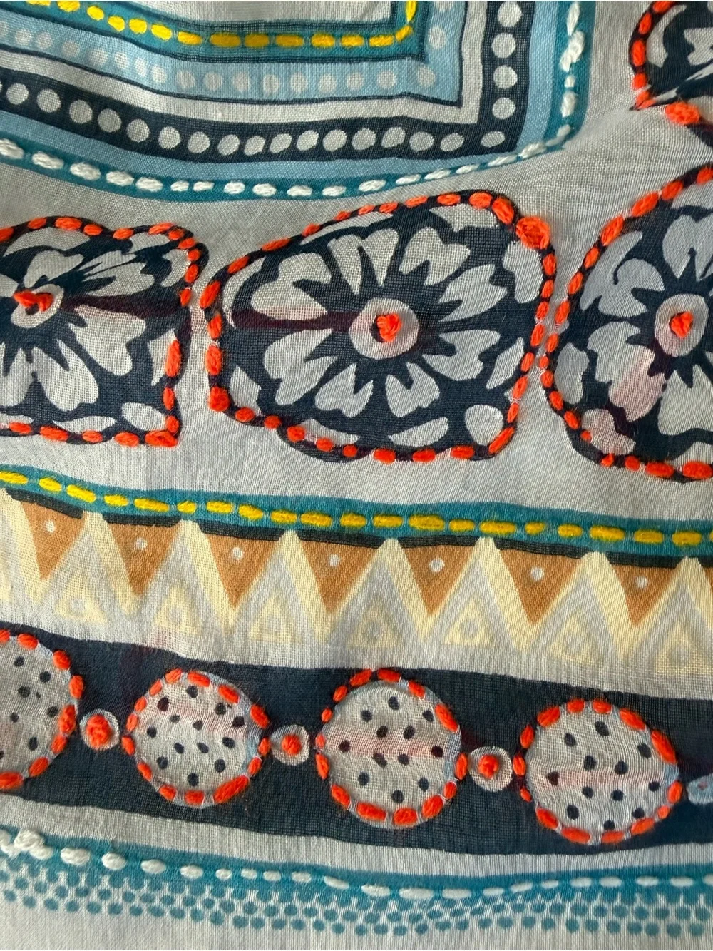 NWT Aratta Silent Journey Mulitcolor Cotton Scarf With Patterns and Embroidery